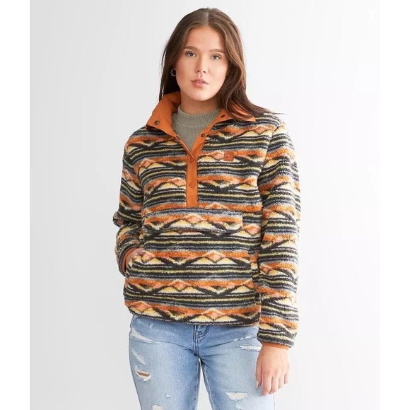 Billabong Switchback Print Fleece Pullover Front Pocket Sherpa Jacket Medium - Picture 1 of 7